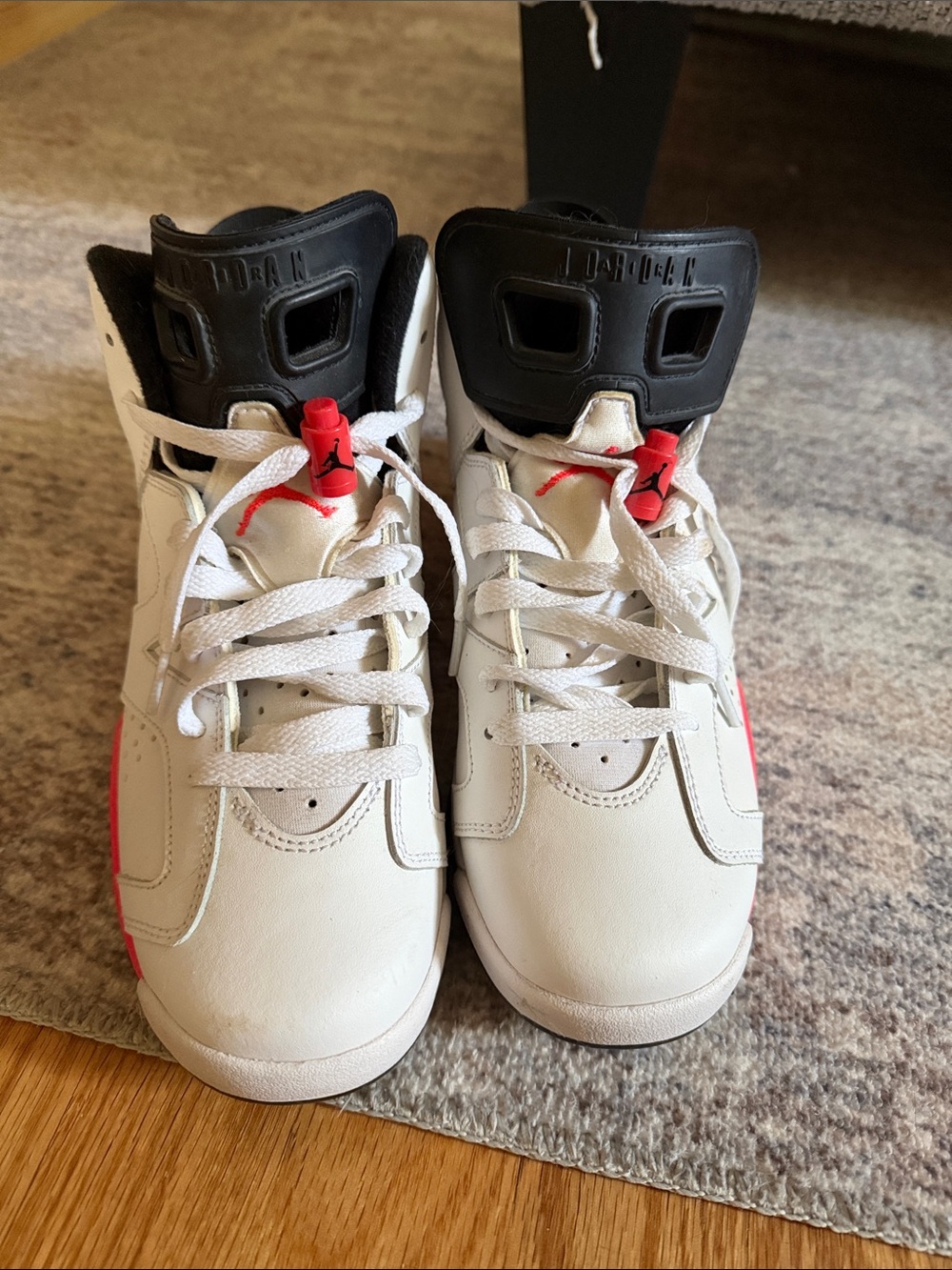 Jordan Youth White, Black and Red Low-Top Sneakers